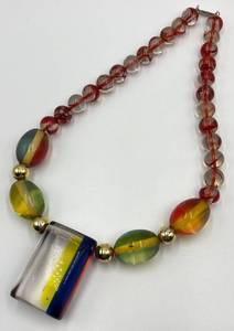 lot 64N image: Colorful Vintage Lucite Bead Necklace with Large Pendant