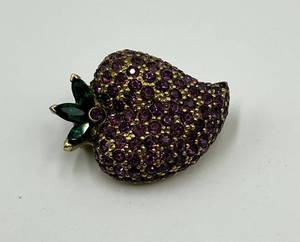 lot 68N image: Jomaz Strawberry Brooch with Purple and Green Rhinestones