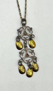 lot 72N image: 925 Norwegian Solje Necklace with Gold Drop Accents