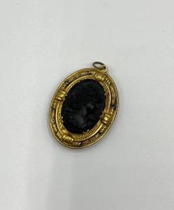 lot 80N image: Antique Black Glass Cameo Pendant Locket