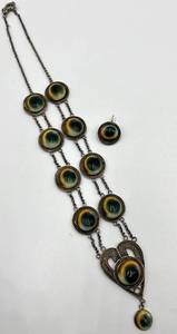 lot 88N image: Vintage Cats Eye Necklace and Single Earring Set