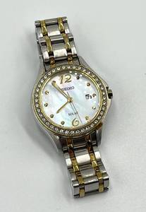 lot 92N image: Seiko Solar Womens Two-Tone Watch with Crystal Bezel