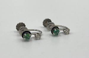 lot 97N image: 14k Screw-On Earrings with Green and Clear Stones