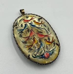 lot 107N image: Hand Painted Double-Sided Mother of Pearl Pendant