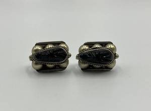 lot 112N image: Mexican Carved Black Onyx Screw Back Earrings