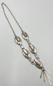 lot 115N image: Sterling Silver Navajo Pink Mother of Pearl Squash Blossom Necklace