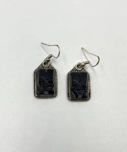 lot 130N image: Sterling Silver Black Onyx Dangle Earrings