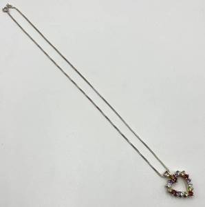 lot 137N image: 925 Sterling Silver Multi Gemstone Heart Pendant Necklace
