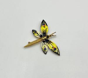lot 140N image: Enamel Dragonfly Brooch Pin with Moveable Wings