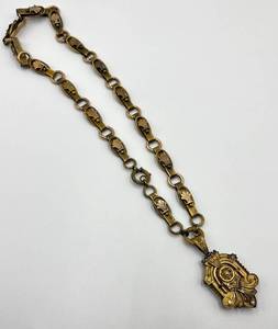 lot 143N image: Victorian Book Chain Necklace with Ornate Locket Pendant