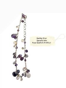 lot 162 image: Sterling Silver Necklace - 8 in - Genuine Iolite, Rose Quartz & Amethyst with Pearls - S321228