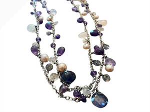 lot 163 image: Sterling Silver Amethyst & Pearl Necklace - 23 inches