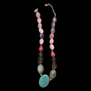 lot 184 image: Pink & Turquoise Bead Necklace - 20 in Length, Mixed Gemstones, Statement Jewelry