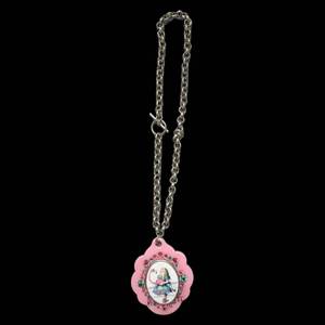 lot 192 image: Tarina Tarantino Pink Enamel Flower Pendant Necklace - 18-inch Chain, Missing Rhinestone
