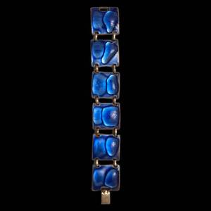 lot 196 image: Blue Enamel Square-Linked Bracelet - 7 inches
