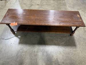 lot 2 image: Oak Drop Leaf Coffee Table with Lower Shelf 48x19x18 Inches