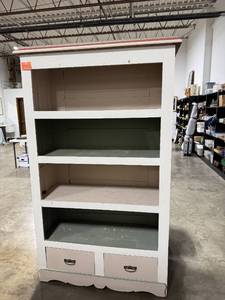 lot 4 image: Tall Painted Wood Bookshelf with Drawers 72x42x18 Inches
