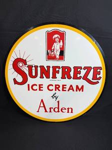 lot 7 image: Sunfreeze Ice Cream by Arden Vintage Advertising Sign, 18 Inch