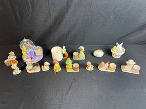 lot 8 image: Collection of Little Luvkins Hand Painted Porcelain Figurines and Easter Decor