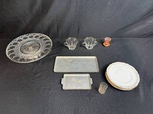 lot 17 image: Vintage Mixed Lot of Glassware, Plates, and Metal Trays