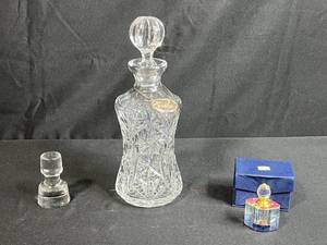 lot 67 image: Crystal Decanter with Vodka Tag and 2 Perfume Bottles