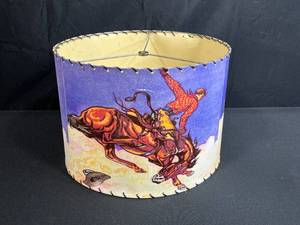 lot 72 image: Western Cowboy Rodeo Lampshade with Colorful Bucking Bronco Print