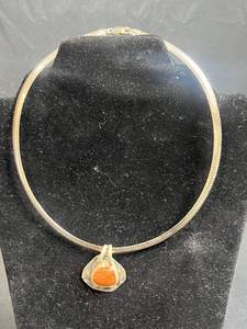 lot 82 image: Sterling Silver 925 Necklace with Orange Stone Pendant