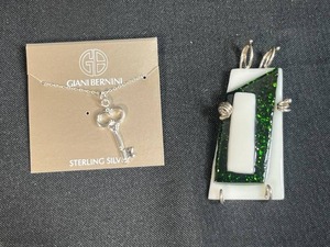 lot 85 image: Sterling Silver Key Necklace and Modern Glass Pendant Set