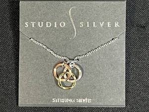 lot 88 image: Studio Silver Sterling Silver Necklace with Tri-Color Interlocking Rings