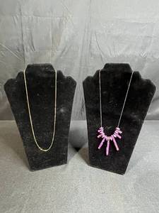 lot 89 image: Sterling Silver Necklaces with Gold-Tone Chain and Necklace w Pink Crystal Pendant