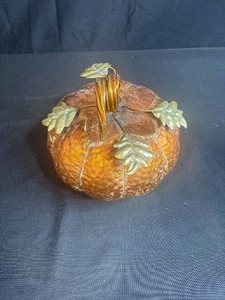 lot 102 image: Decorative Metal Pumpkin with Leaf Accents