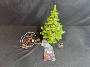 lot 120 image: Ceramic Lighted Christmas Tree with Bulbs, Wiring, and Bulb, 13 Inches Tall - untested