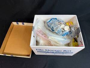 lot 130 image: Box of Plastic Storage Bags and Round Paper Tags with Strings