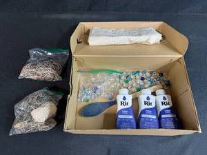 lot 132 image: Tie Dye Craft Kit with Rit Indigo Dye, Marbles, Rubber Bands, and Fabric - ink qty unverified