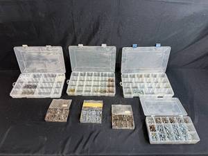 lot 142 image: Large Assorted Hardware Lot with Screws, Bolts, Nuts and Fasteners in Organizers