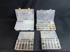 lot 143 image: Set of 4 Hardware Organizers with Assorted Nails, Screws, and Fasteners