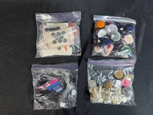 lot 161 image: Collection of Sewing Buttons and Craft Doll Eyes in 4 Assorted Bags