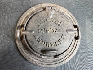 lot 180 image: Antique Cast Iron Stove Pipe Damper by Alfred Andresen Minneapolis - no cord