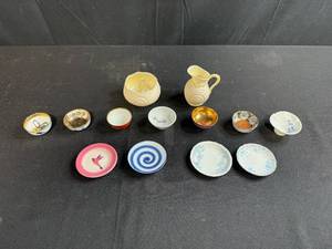 lot 201 image: Collection of Miniature Porcelain and Ceramic Dishes and Pitchers, Japan and England Markings