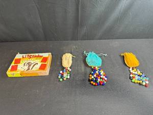 lot 208 image: Vintage Marbles Collection in Suede Bags and Lil Stinker Game