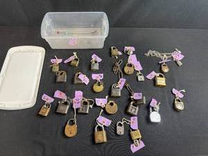 lot 213 image: Collection of Vintage and Antique Padlocks with Keys and Chains