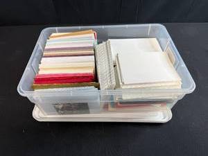 lot 216 image: Large Collection of Assorted Blank Greeting Cards and Envelopes in Plastic Bin