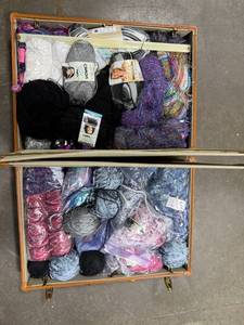 lot 222 image: Vintage Samsonite Suitcase Filled with Assorted Yarn and Knitting Supplies
