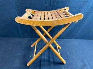 lot 223 image: Vintage Wood Folding Stool with Slatted Seat