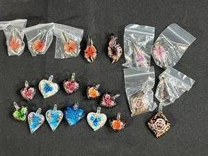 lot 227 image: Collection of Glass Flower Pendants in Assorted Designs