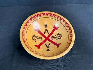 lot 243 image: Handcrafted Wooden Bowl with Southwestern Geometric and Animal Motif