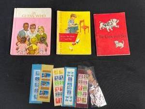 lot 254 image: Vintage Lot of Childrens Readers and Assorted Worldwide Stamps
