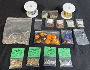 lot 270 image: Jewelry Making Lot with Aanraku Glass Bails, Glass Cabochons, Beads, and Findings