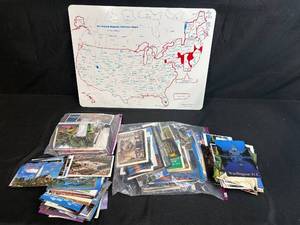lot 272 image: Magnetic US Map Collector Board with Large Postcard Collection