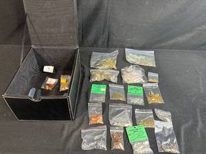 lot 274 image: Assorted Stained Glass Jewelry Making Bails, Hardware, and Findings in Storage Case